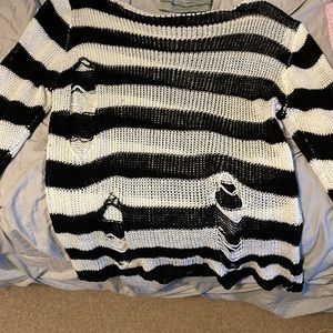 Black and white striped sweater light weight material